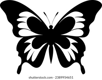 Silhouette butterfly illustration. Animal silhouette. Can be used for sticker and pattern designs. Cutout clip art of butterfly silhouette design.