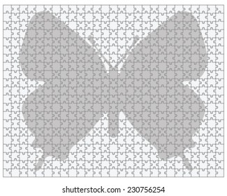 Silhouette of a butterfly on big puzzle, vector illustration