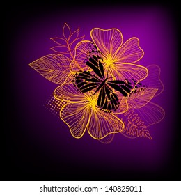 Silhouette butterfly on flowers