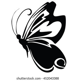 Silhouette of a butterfly with ornaments on a white background. Vector illustration.