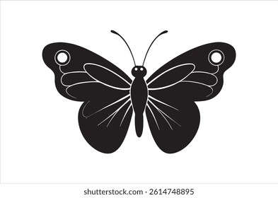 Silhouette of butterfly, Set of butterflies cartoon  of different shapes,  Monochrome vector illustration, Collection of Hand Drawn Butterfly  icons on white background.