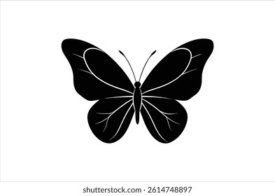 Silhouette of butterfly, Set of butterflies cartoon  of different shapes,  Monochrome vector illustration, Collection of Hand Drawn Butterfly  icons on white background.