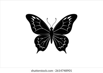 Silhouette of butterfly, Set of butterflies cartoon  of different shapes,  Monochrome vector illustration, Collection of Hand Drawn Butterfly  icons on white background.
