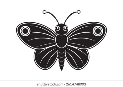 Silhouette of butterfly, Set of butterflies cartoon  of different shapes,  Monochrome vector illustration, Collection of Hand Drawn Butterfly  icons on white background.