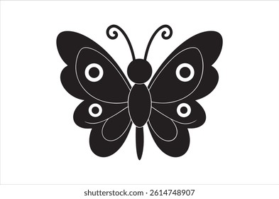 Silhouette of butterfly, Set of butterflies cartoon  of different shapes,  Monochrome vector illustration, Collection of Hand Drawn Butterfly  icons on white background.