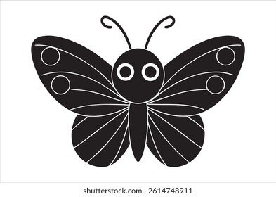 Silhouette of butterfly, Set of butterflies cartoon  of different shapes,  Monochrome vector illustration, Collection of Hand Drawn Butterfly  icons on white background.