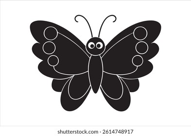 Silhouette of butterfly, Set of butterflies cartoon  of different shapes,  Monochrome vector illustration, Collection of Hand Drawn Butterfly  icons on white background.
