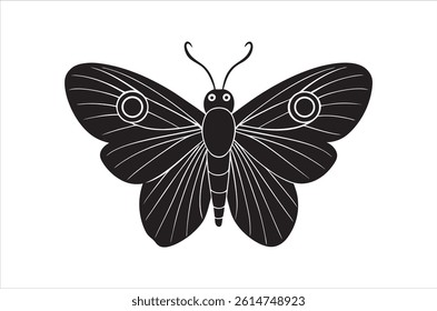 Silhouette of butterfly, Set of butterflies cartoon  of different shapes,  Monochrome vector illustration, Collection of Hand Drawn Butterfly  icons on white background.