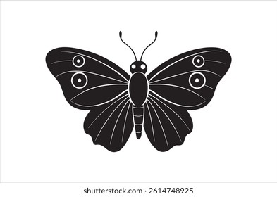 Silhouette of butterfly, Set of butterflies cartoon  of different shapes,  Monochrome vector illustration, Collection of Hand Drawn Butterfly  icons on white background.