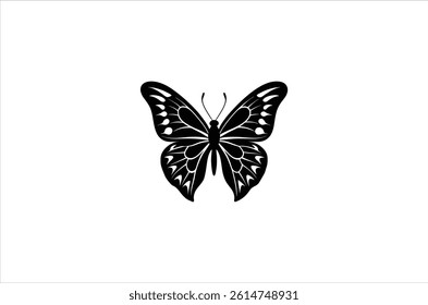 Silhouette of butterfly, Set of butterflies cartoon  of different shapes,  Monochrome vector illustration, Collection of Hand Drawn Butterfly  icons on white background.