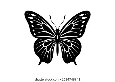 Silhouette of butterfly, Set of butterflies cartoon  of different shapes,  Monochrome vector illustration, Collection of Hand Drawn Butterfly  icons on white background.