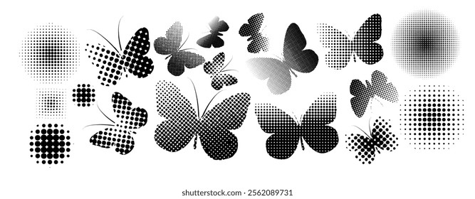 Silhouette of butterfly. Set of butterflies of different shapes. Monochrome vector illustration on white background