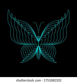 Silhouette of a butterfly. Vector illustration. Image of a butterfly with neon lines on a dark background.