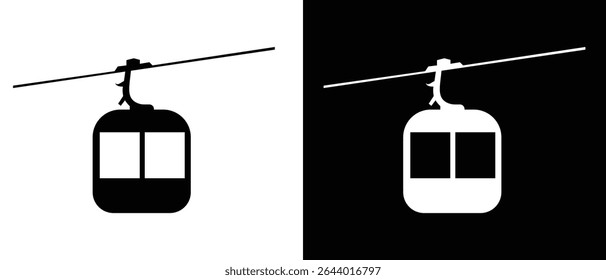Silhouette of cable car icon vector. Cable car showing concept of adventure, cable transport vector. Gondola symbol, logo, vector illustration.