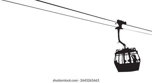 Silhueta Cable Car Movendo-se no fio suspenso contra o céu branco