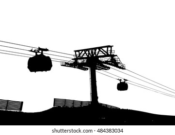 silhouette cableway tower with cabin