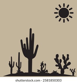 Silhouette of a cactus, desert cactus 