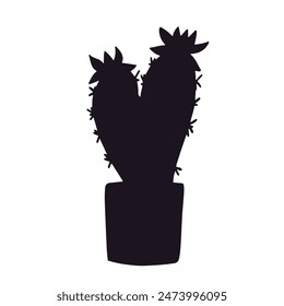 Silhouette of a cactus flower in a pot.Vector graphics.