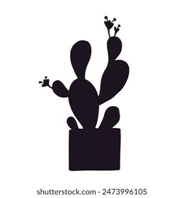 Silhouette of a cactus flower in a pot.Vector graphics.