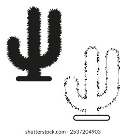 Silhouette cactus icon. Outline cactus with leaves. Desert plant concept. Vector illustration.