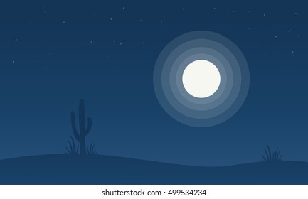 Silhouette of cactus with moon vector illustration