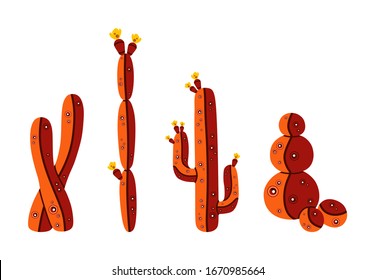 The silhouette of the cactus. Vector illustration isolated on a white background. Cacti icons. Mexican desert cactus, tropical plants, summer garden. Abstract decorated cactus on a white background