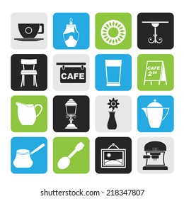 Silhouette Cafe and coffeehouse icons - vector icon set