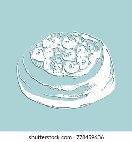 Silhouette of a cake on a blue background. Vector illustration
