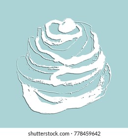 Silhouette of a cake on a blue background. Vector illustration
