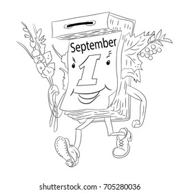 Silhouette of a calendar (September 1) on a white background.Vector