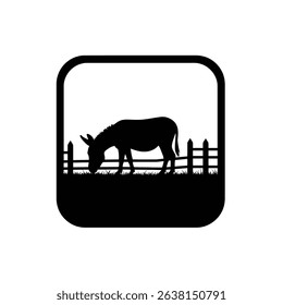 Silhouette: Calm Donkey Grazing by Fence  Farm Icon