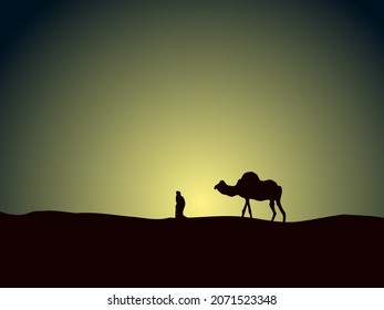 silhouette of camel in the desert