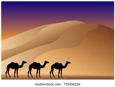 silhouette camel in desert field vector design