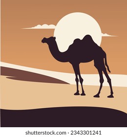 silueta de un camello en el desierto al atardecer
