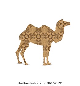 Silhouette of camel with eastern art background.