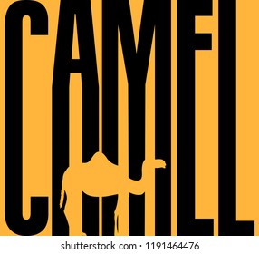 Silhouette of a camel on the background of letters