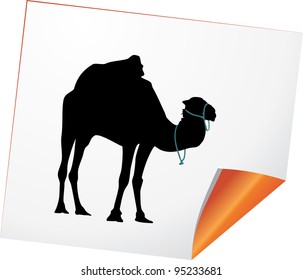 Silhouette of camel on a paper. Vector