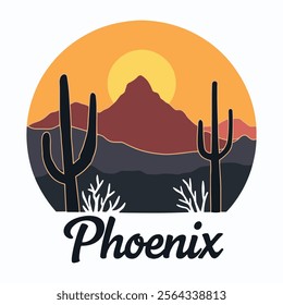 A silhouette of Camelback Mountain featuring towering cacti in the foreground, capturing the beauty of the southwestern landscape