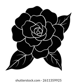 Silhouette of a camellia flower with symmetrical petals