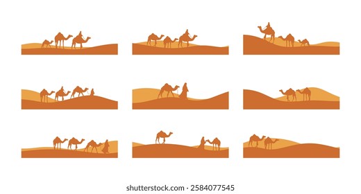 Silhouette of Camels in Desert Landscape Illustration