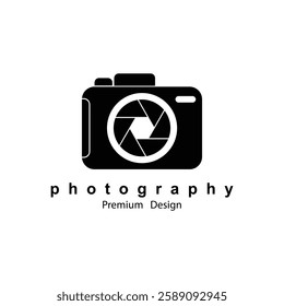 silhouette camera with cut logo vector symbol icon illustration design