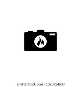 Silhouette of camera photography with fire flame on a lens logo design template vector