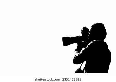 Silhouette cameraman isolated on white background with copy space, Illustration vector