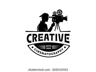 Silhouette cameraman logo. Video, movie, film, cinematography illustration design template inspiration