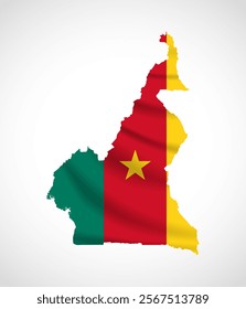 Silhouette of Cameroon map filled with the Cameroonian flag design, symbolizing national pride, cultural heritage, and geographic identity.  
