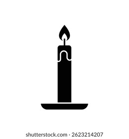 Silhouette Of A Candle With Burning Flame And Dripping Wax On Holder