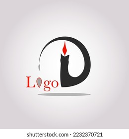 Silhouette candle logo with burning fire wick in flat design style concept. Vector illustration