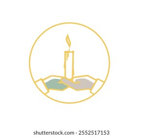 Silhouette candle logo with burning fire wick in flat design style