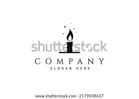 Silhouette candle logo with burning fire wick in flat design style concept