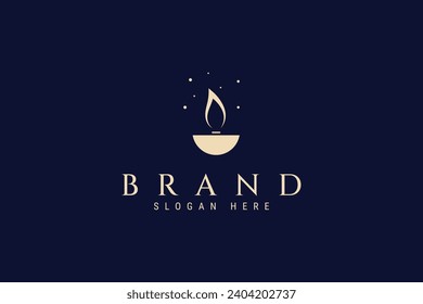 Silhouette candle logo with burning flame wick in flat illustration design